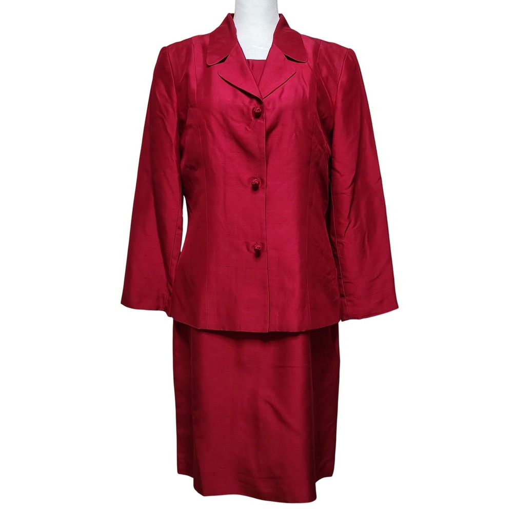 Coldwater Creek Womens Jacket Dress Set Women Petite 8 Red Silk Formal Holiday‎